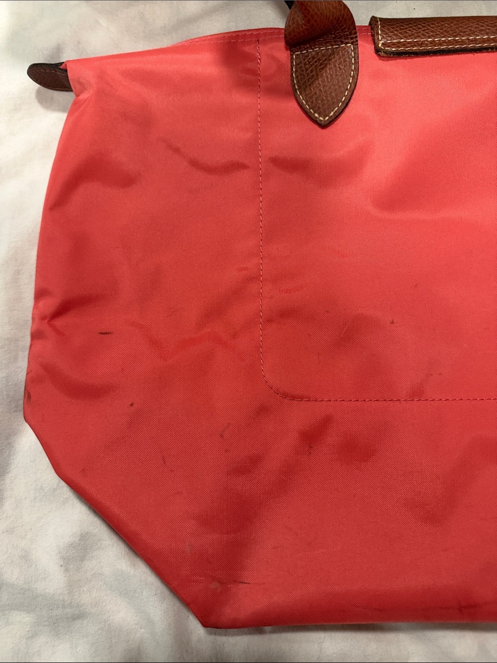Longchamp Nylon Tote in Coral with Brown Trim - Picture 7 of 12